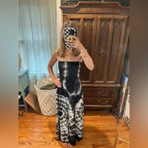 Black and white tye-dye tube maxi dress, Small